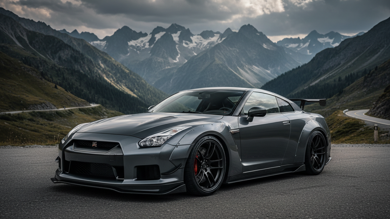 grey modded nissan gtr mountain
